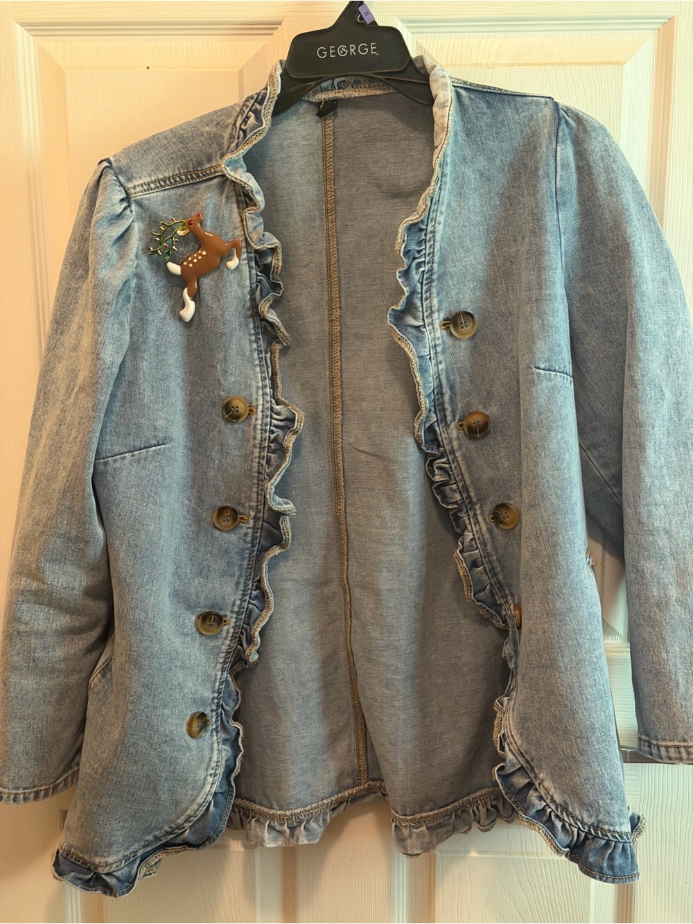 SHEIN Light Blue Ruffle Denim Jacket